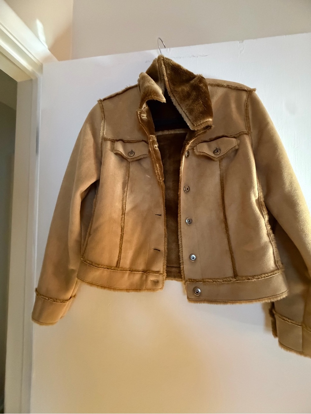 Women’s Tan Faux-Shearling Bomber Jacket